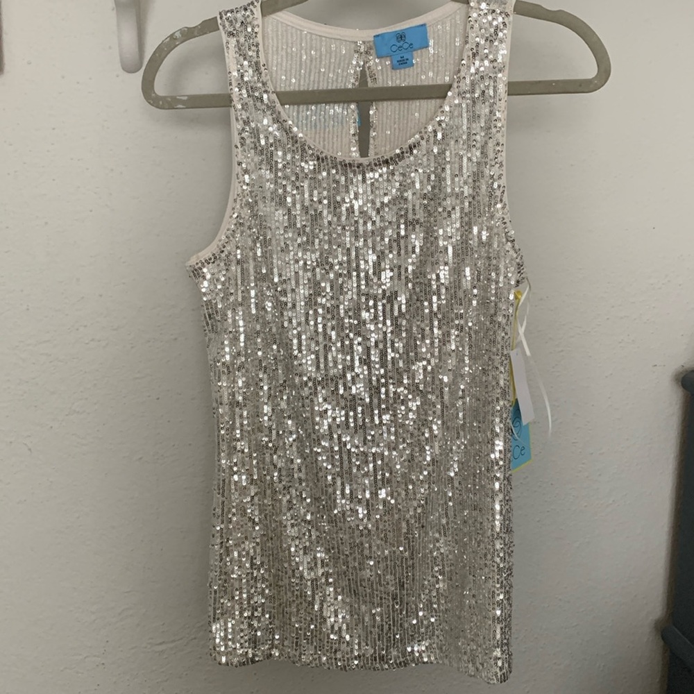 CECE Silver sequined tank top Size Medium